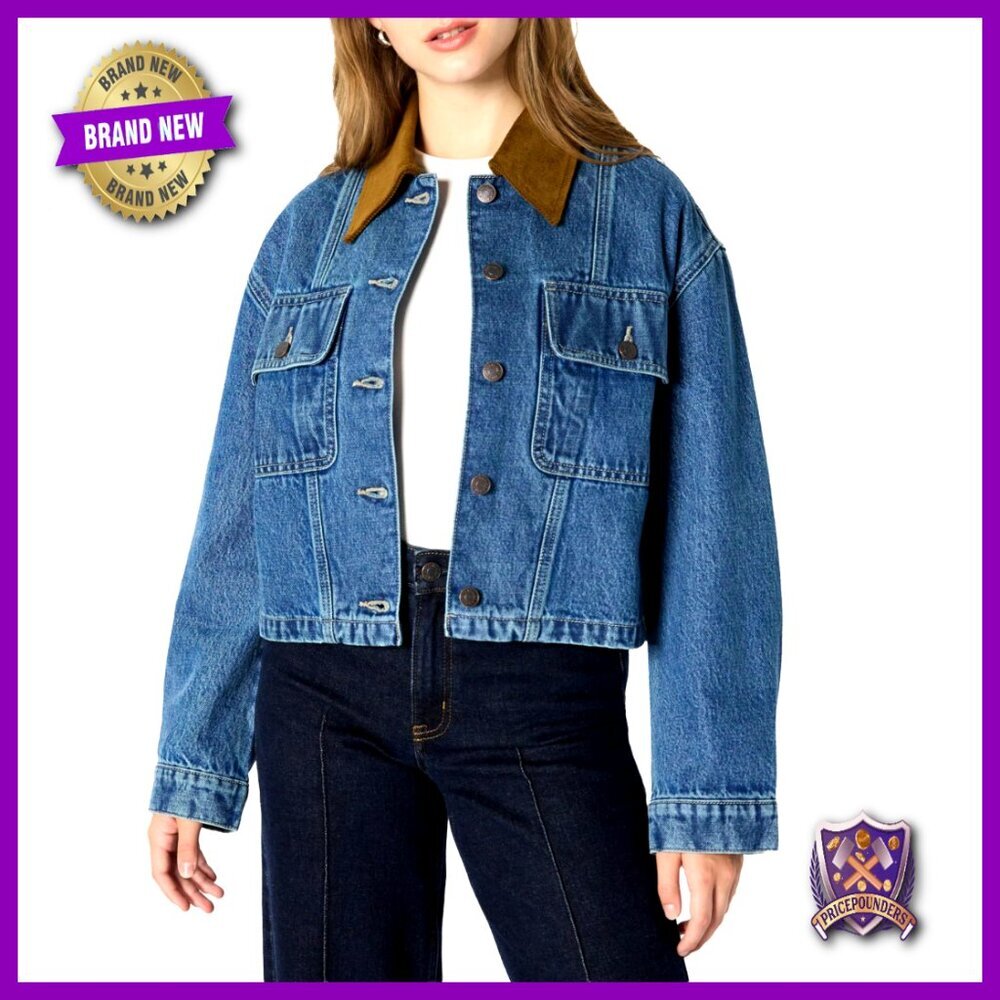 Oversized Cropped Denim Jacket Heavyweight Rigid Y2K Retro Chic Collar